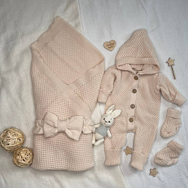 КВ-102 Вязанный комплект на выписку. бежевый