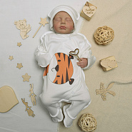 №М-497 Комбинезон с шапочкой на кнопках с принтом тигр