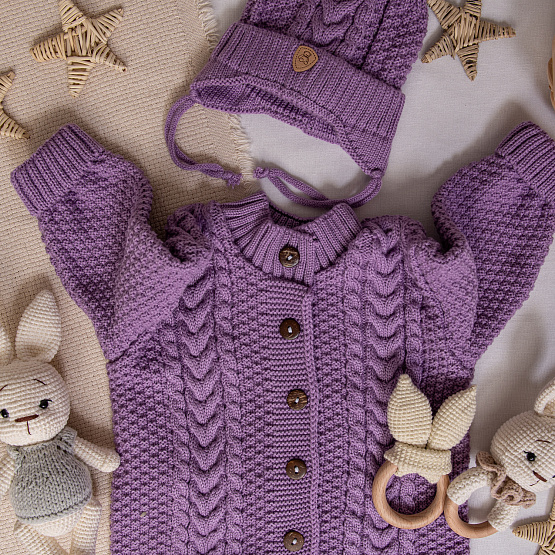 Комплект вязаный. Комбинезон с шапочкой и пинетками арт.КД-204