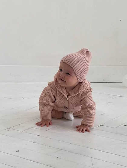 Б-296 Шапочка детская в стиле "Бини". полушерсть, пудра