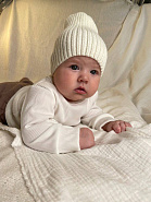 Б-296 Шапочка детская в стиле "Бини". вязаная. полушерсть, молочный
