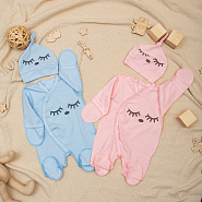 Комбинезон с принтом на кнопках с чепчиком № М-471 розовый