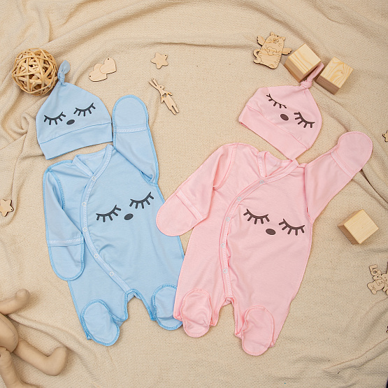 Комбинезон с принтом на кнопках с чепчиком № М-471 розовый