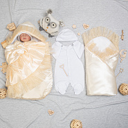 №170 Комплект-конверт на выписку для новорожденного "МАРКИЗА", молочный