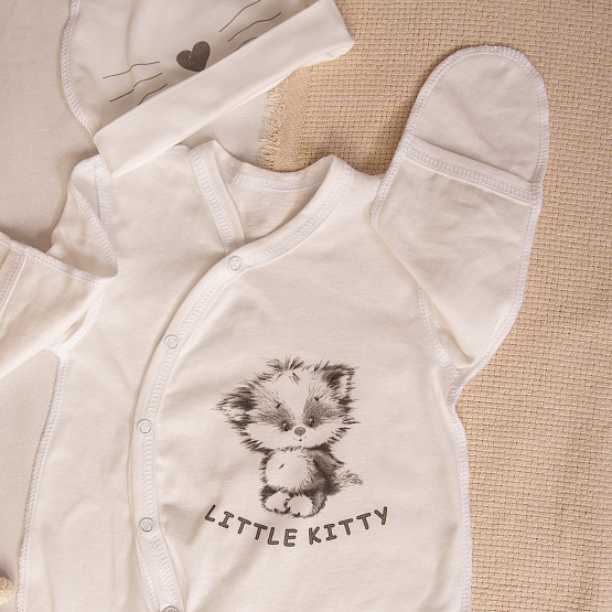 М-507 Комбинезон с принтом котик и шапочкой, кулирка