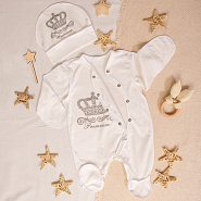М-507 Комбинезон с принтом корона и шапочкой, кулирка