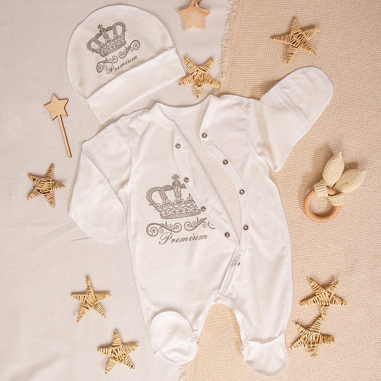 М-507 Комбинезон с принтом корона и шапочкой, кулирка
