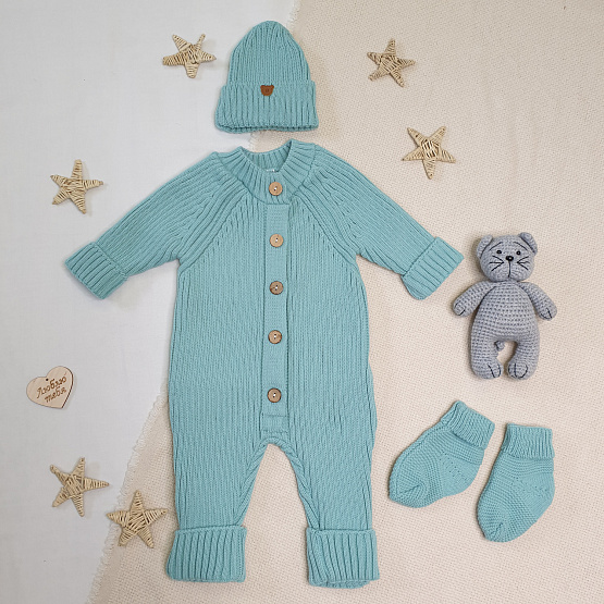 Комплект вязаный. Комбинезон, шапочка, носочки арт.КД-205, мятный