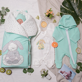 №408 Комплект на выписку "Мамина радость, мятный, лето 