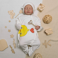 №М-497 Комбинезон с шапочкой на кнопках с принтом цыпленок