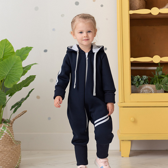 Комбинезон "Вырастайка" из футера с начёсом, арт.М-516, тёмно-синий