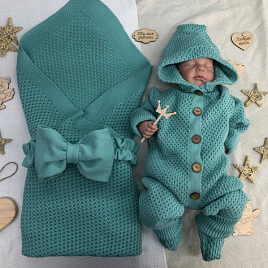 Арт. КВ-102 Вязанный комплект на выписку, мята