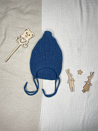 Б-301 Вязаная шапочка на завязках. Джинс