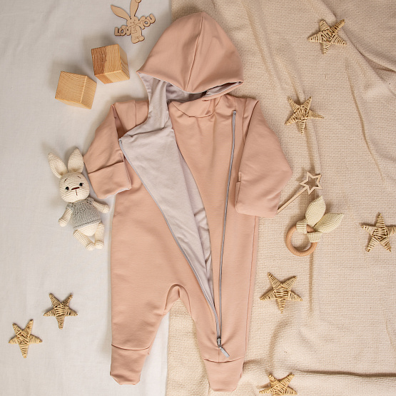 №М-495 Комбинезон на молнии с капюшоном, футер, бежевый