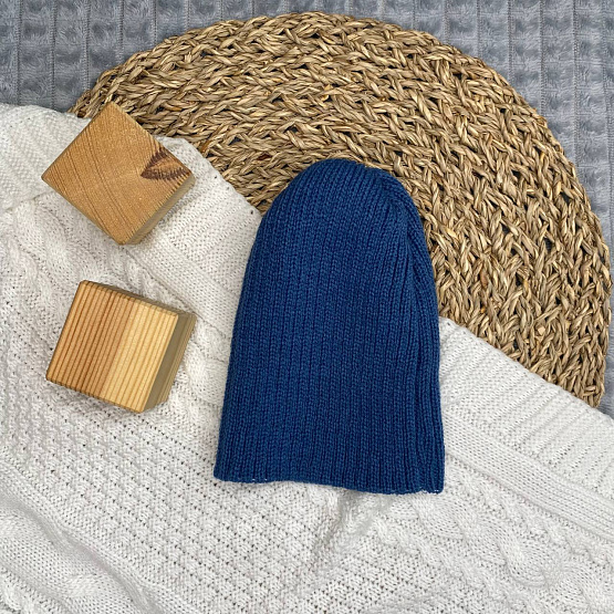 Б-299 Шапочка детская в стиле "Бини". вязаная. полушерсть, джинс