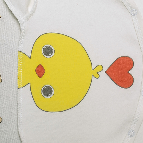 №М-497 Комбинезон с шапочкой на кнопках с принтом цыпленок