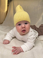 Б-299 Шапочка детская в стиле "Бини". вязаная. полушерсть, желтая