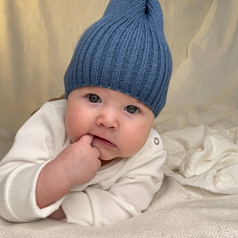 Б-299 Шапочка детская в стиле "Бини". вязаная. полушерсть, джинс