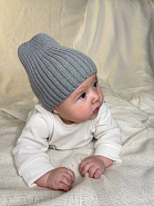 Б-299 Шапочка детская в стиле "Бини". вязаная. полушерсть, серая