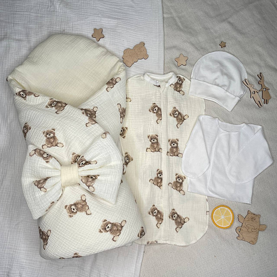 Арт. 465 Комплект на выписку Шоколадный Мишка, муслин