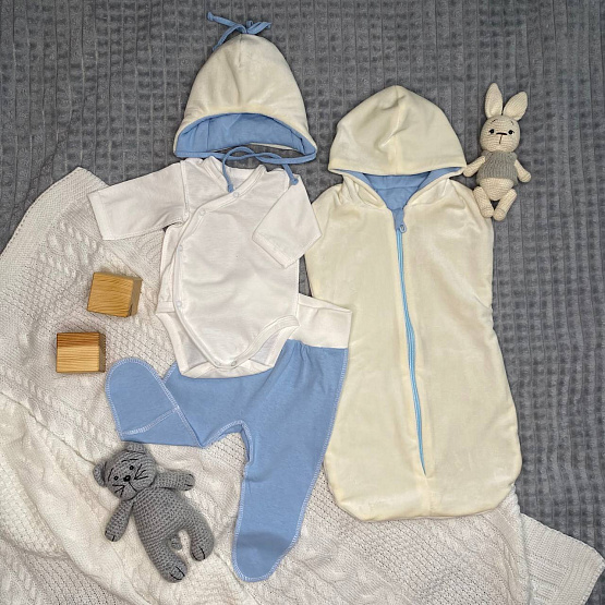 Арт. 462 Комплект на выписку «Мишка-Малышка» голубой, летний