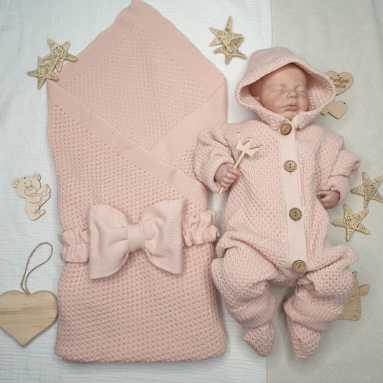 Арт. КВ-102 Вязанный комплект на выписку, пудра