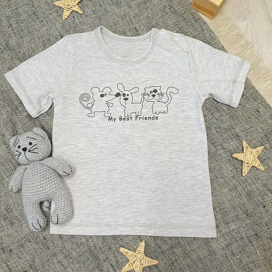 Футболка на двух кнопках, серая с принтом BEST FRIENDS арт.Ф-165-3