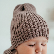 Б-296 Шапочка детская в стиле "Бини". вязаная. полушерсть, шоколад