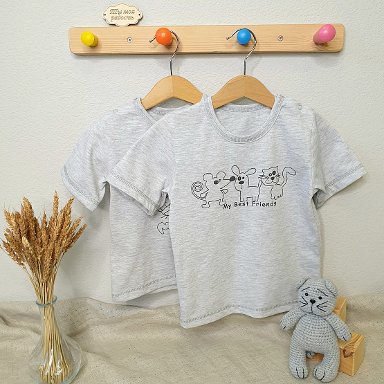 Футболка на двух кнопках, серая с принтом BEST FRIENDS арт.Ф-165-3