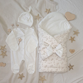 Арт. 445 Комплект на выписку "I love Mam", молочный, летний