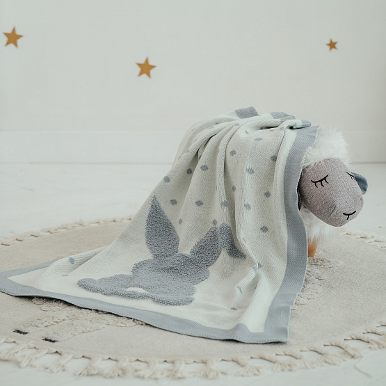 Пв-37, плед вязаный "зайка" серый, полушерсть