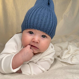 Б-299 Шапочка детская в стиле "Бини". вязаная. полушерсть, джинс