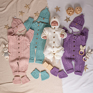 Комплект вязаный. Комбинезон с шапочкой и пинетками арт.КД-204