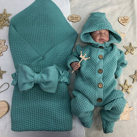 Арт. КВ-102 Вязанный комплект на выписку, мята