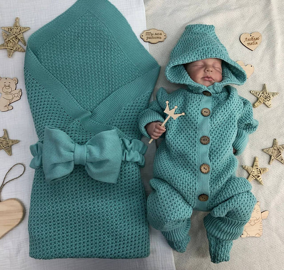 КВ-102 Вязанный комплект на выписку. Мятный