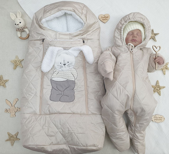 Комплект прогулочный конверт с комбинезоном "Зайка-Зазнайка" арт. 11-411 серый