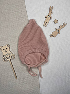 Б-301 Вязаная шапочка на завязках. Пудра