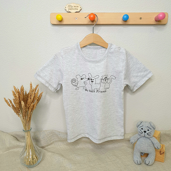 Футболка на двух кнопках, серая с принтом BEST FRIENDS арт.Ф-165-3