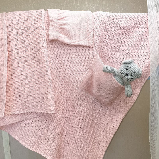 ПВ-32 Плед детский с шапкой "Кармашек", вязаный.