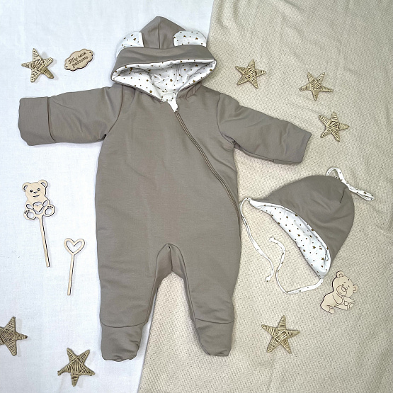 Комбинезон утепленный из футера арт.М-498, серо-коричневый