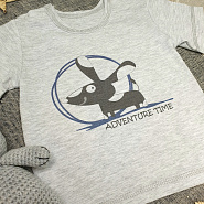 Футболка на двух кнопках, серая с принтом ADVENTURE TIME арт.Ф-165-2