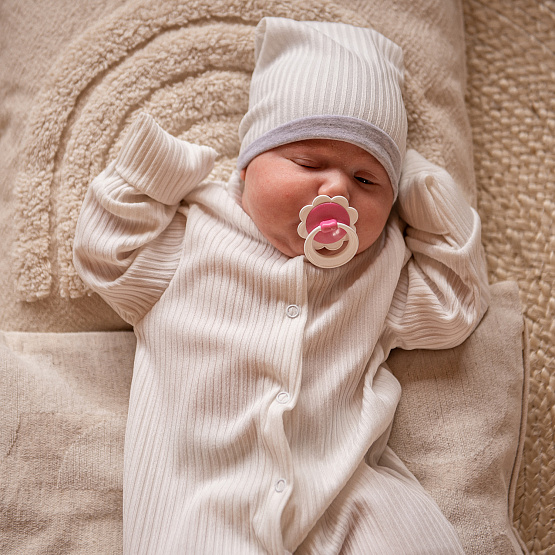 Шапочка с отворотом "лапша" арт. Б-285 молочный