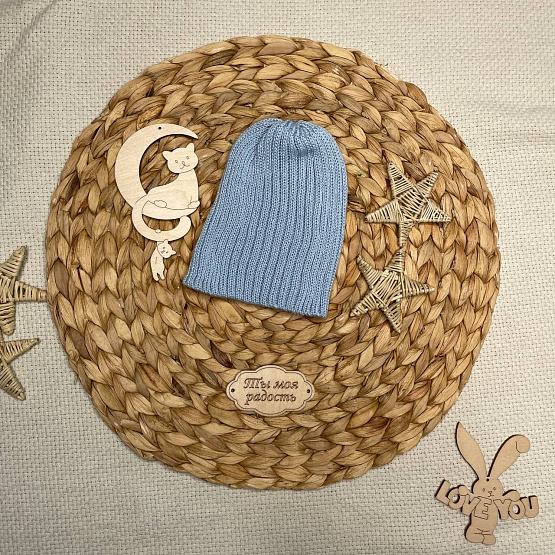 Б-295 Шапочка детская в стиле "Бини". вязаная. р.0-3 мес, голубой