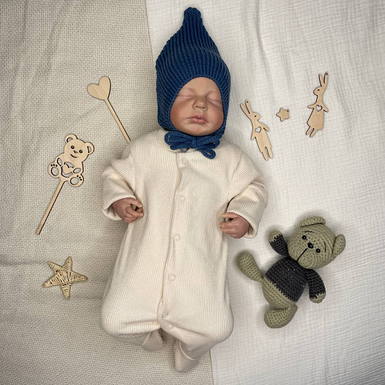 Б-301 Вязаная шапочка на завязках. Джинс