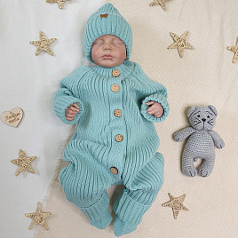 Комплект вязаный. Комбинезон, шапочка, носочки арт.КД-205, мятный