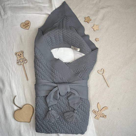 Арт. 464 Вязаный комплект на выписку, серый