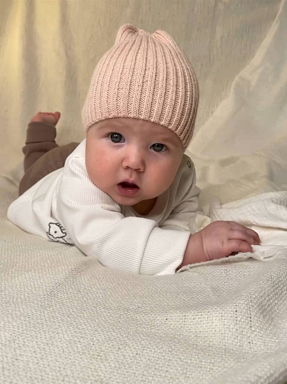 Б-296 Шапочка детская в стиле "Бини". полушерсть, пудра