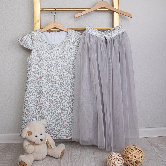 №0838 Платье для девочки "Одри", серебро