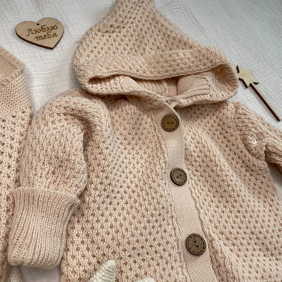 КВ-102 Вязанный комплект на выписку. бежевый