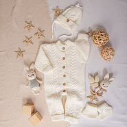 Комплект вязаный. Комбинезон с шапочкой и пинетками арт.КД-204